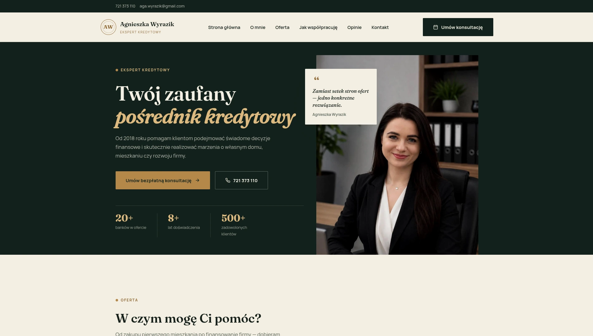 Strona Agnieszki Wyrazik, eksperta kredytowego