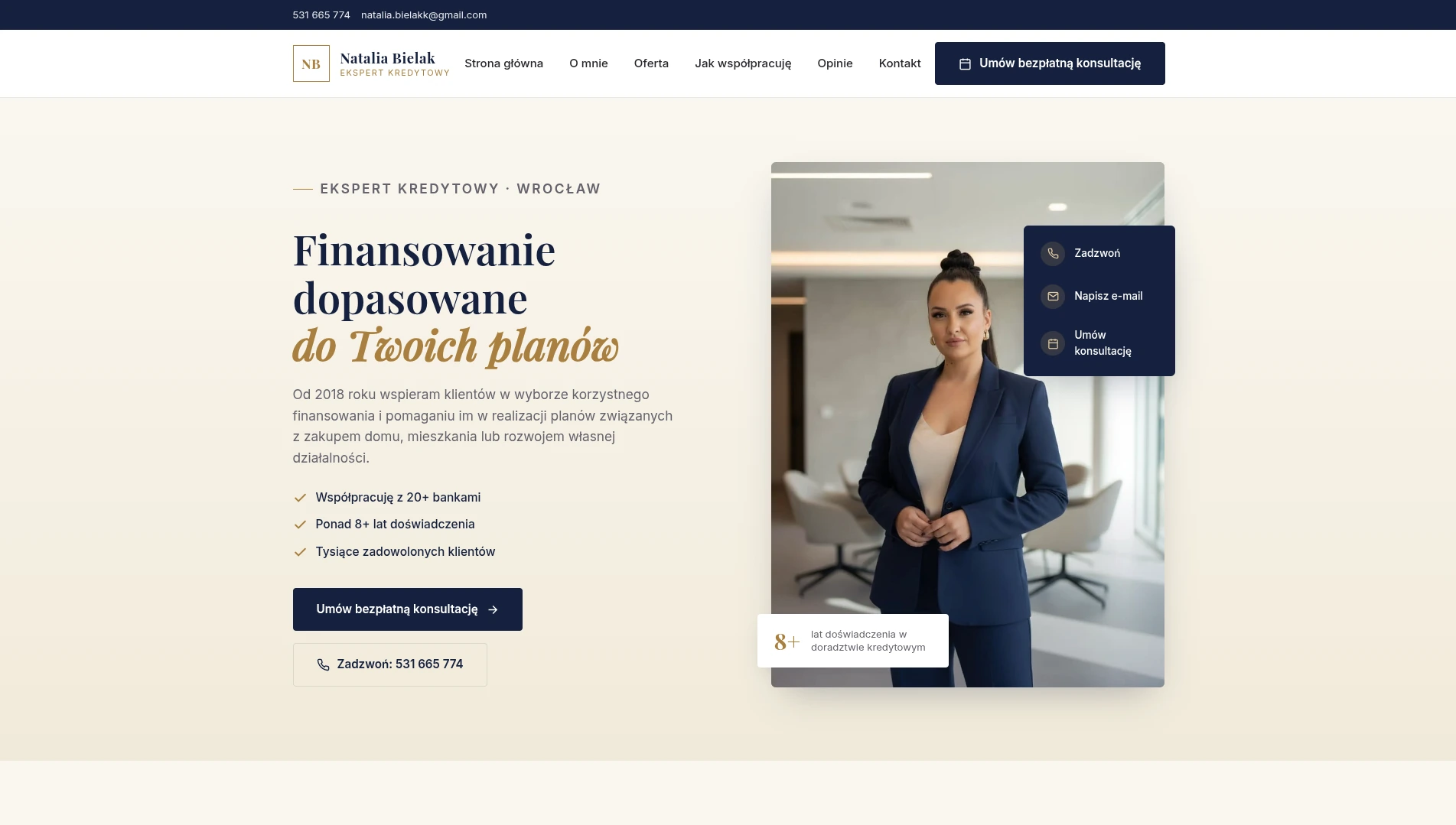 Strona Natalii Bielak, eksperta kredytowego z Wrocławia