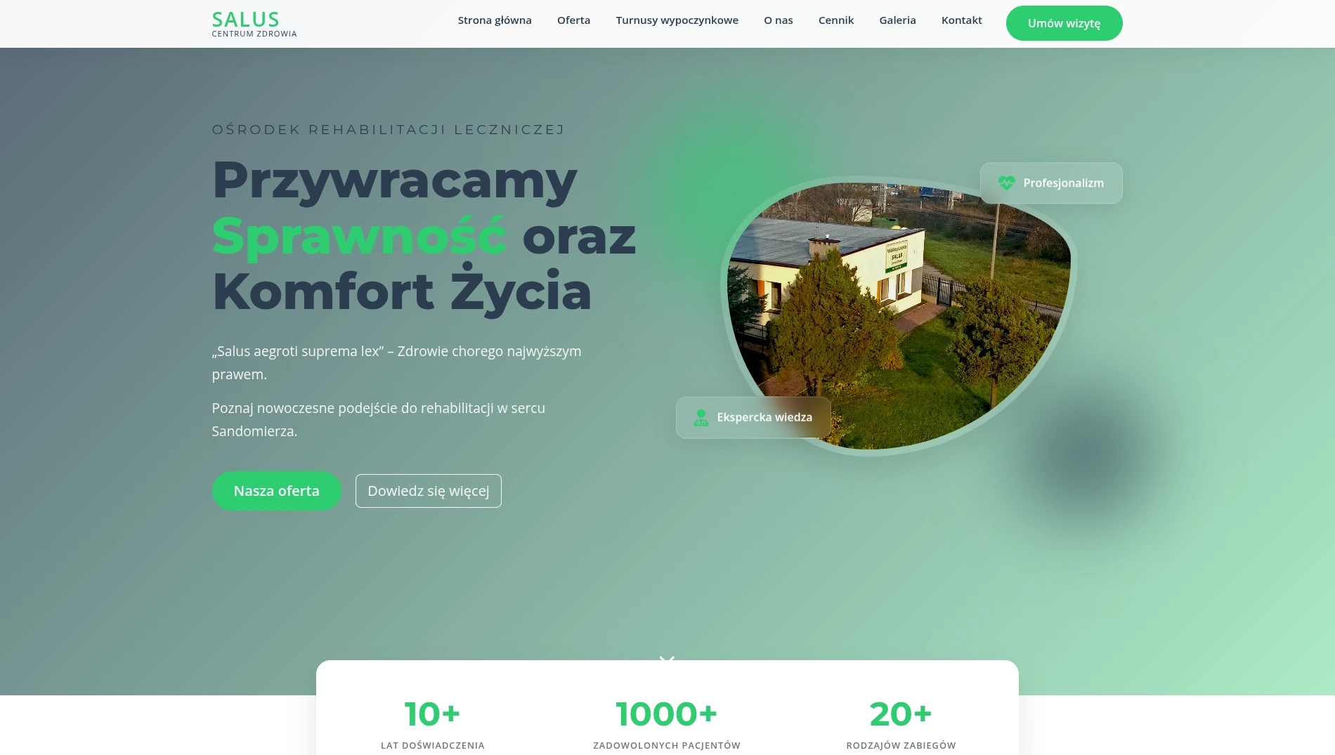 Salus Centrum Zdrowia, strona ośrodka rehabilitacji w Sandomierzu